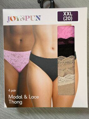 Joyspun Womens Modal Lace Thong Underwear 4 Pack XXL 20 Plus Size Panties